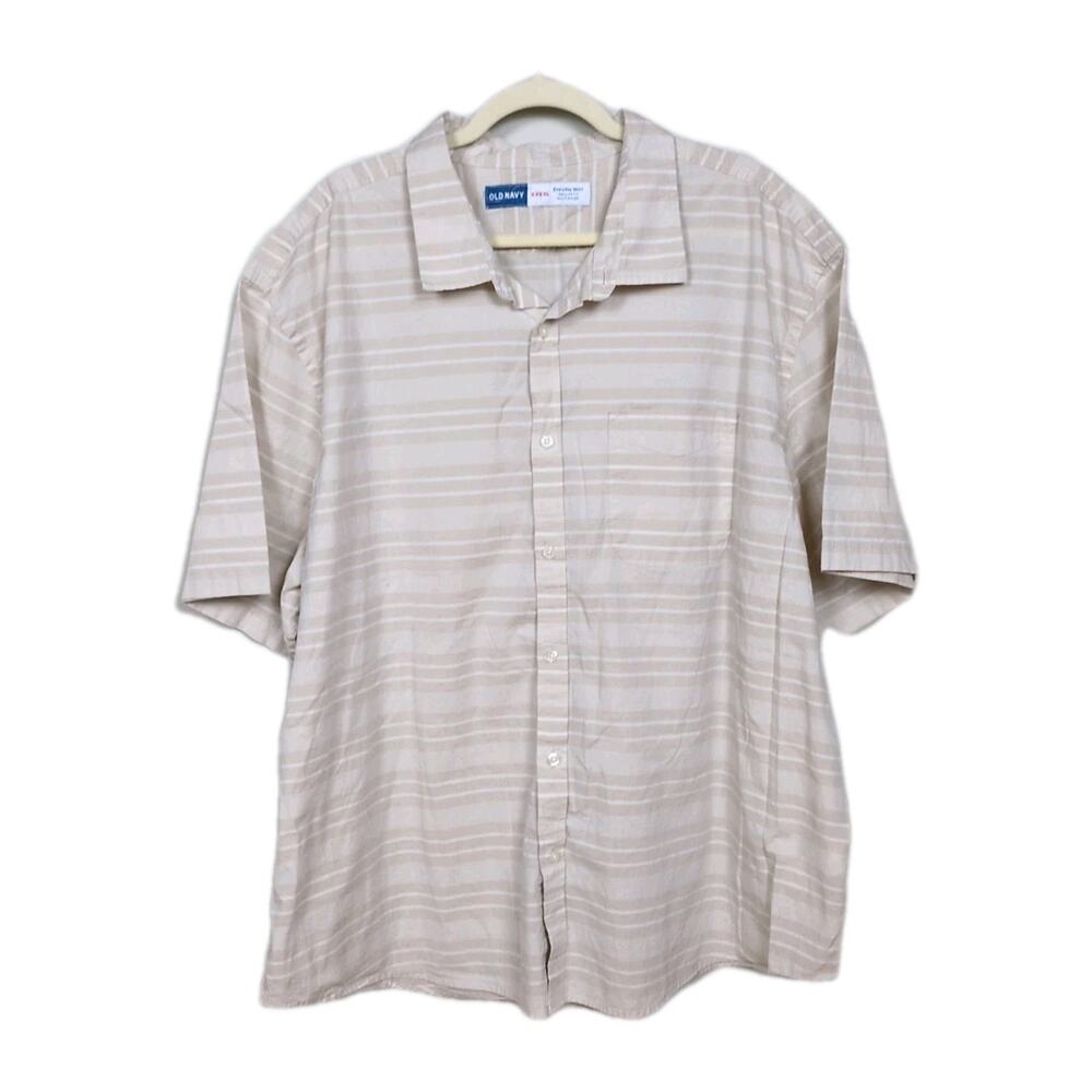 Old Navy Men's Size 4XL Everyday Shirt Regular Fit Beige Stripe Built-In Flex